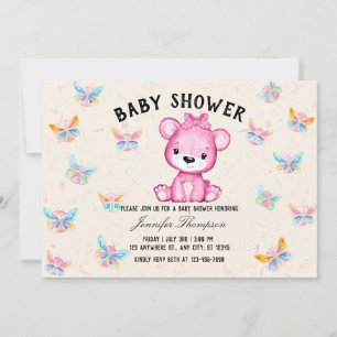 Invitation Papillons et Baby shower à ours mignon