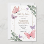 Invitation Papillons et Baby shower Eucalyptus (Devant)
