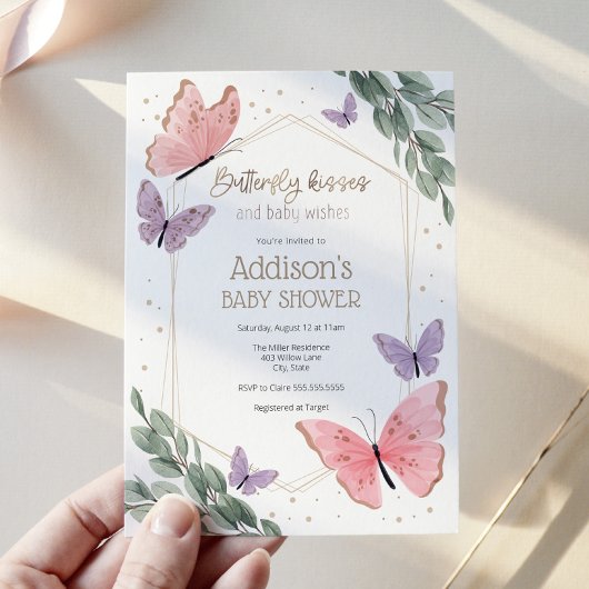 Invitation Papillons et Baby shower Eucalyptus