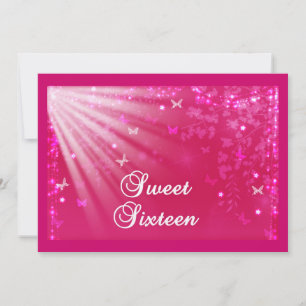 Invitation Papillons et étoiles en Sweet sixteen rose