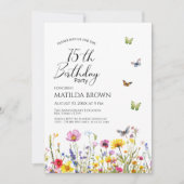 Invitation Papillons et Fleur sauvage Élégant 75e anniversair (Devant)