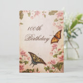 Invitation Papillons et fleur vintage 100th d'amande (Debout devant)