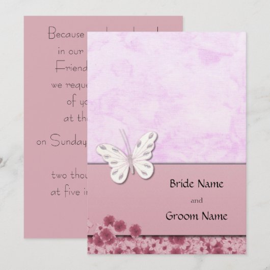 Invitation Papillons Et Fleurs (Devant / Derrière)