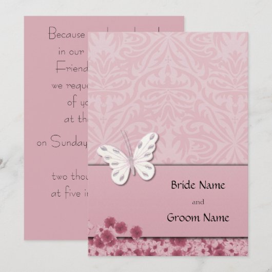 Invitation Papillons Et Fleurs (Devant / Derrière)