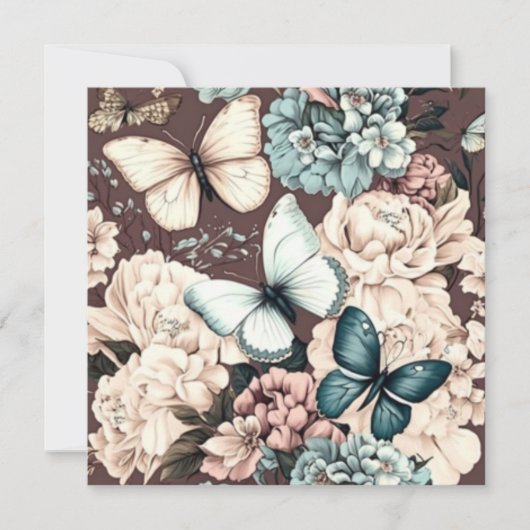 Invitation Papillons et fleurs brunes (Devant)