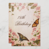 Invitation Papillons et fleurs d'amandes Vintages 75e anniver (Devant / Derrière)