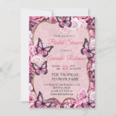 Invitation Papillons et Fleurs dans des tons roses variés (Devant)