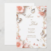 Invitation Papillons et fleurs Enregistrez la date (Devant / Derrière)