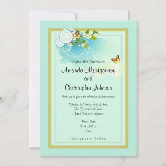 Invitation Papillons et fleurs Mariage (Devant)