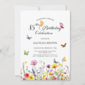 Invitation Papillons et Fleurs sauvages Élégant 85e anniversa (Devant)