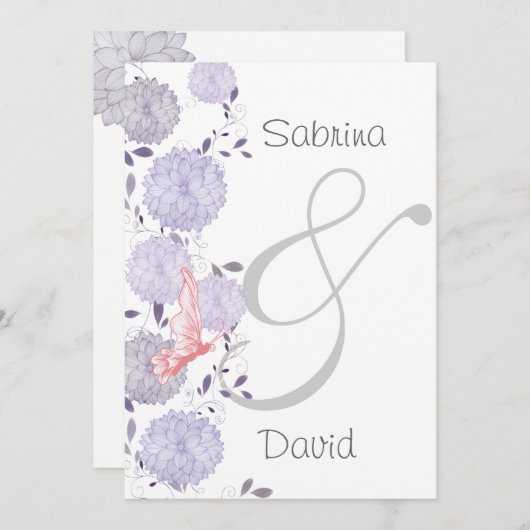 Invitation Papillons et Lavender Chrysanthemum Mariage (Devant / Derrière)