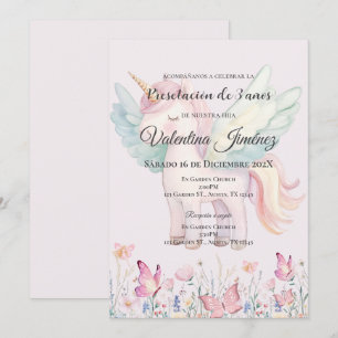 Invitation Papillons et poneys 3ème anniversaire en espagnol