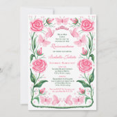Invitation Papillons et princesse Rose rose Quinceanera (Devant)