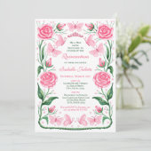 Invitation Papillons et princesse Rose rose Quinceanera (Debout devant)