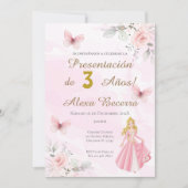 Invitation Papillons et princesses 1er anniversaire en espagn (Devant)