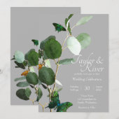 Invitation Papillons & Eucalyptus | Mariage Gris (Devant / Derrière)