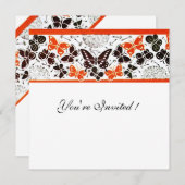 INVITATION PAPILLONS FANTAISIE ORANGE NOIR BLANC (Devant / Derrière)