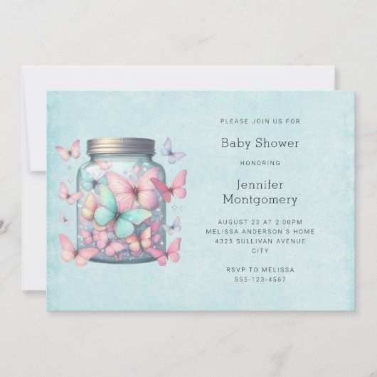 Invitation Papillons Fantaisistes dans un Bocal Baby Shower (Devant)