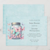 Invitation Papillons Fantaisistes dans un Bocal Baby Shower (Devant / Derrière)