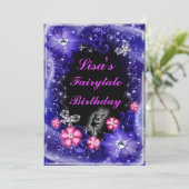 Invitation Papillons Fée Magique Purple Floral Anniversaire (Debout devant)