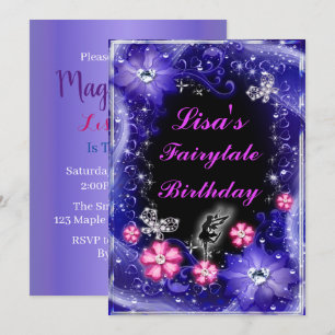 Invitation Papillons Fée Magique Purple Floral Anniversaire