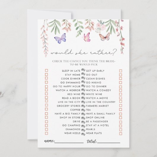 Invitation Papillons Fête des mariées Jeu Elle Plairait (Devant)