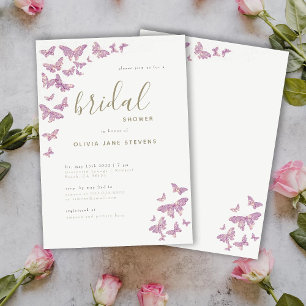 Invitation Papillons Fête des mariées rose Or Poussière Éléga