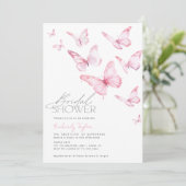 Invitation Papillons Fête des mariées rose pâle (Debout devant)