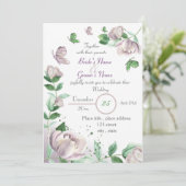 Invitation papillons feuille vert fleurs violettes mariage (Debout devant)