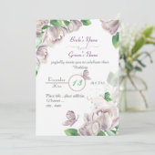 Invitation papillons feuille vert fleurs violettes mariage da (Debout devant)