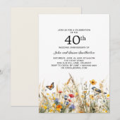 Invitation Papillons fleur sauvage 40e anniversaire (Devant / Derrière)
