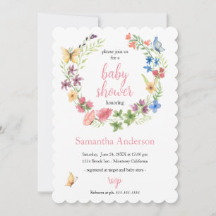 Invitation Papillons fleur sauvage Baby shower aquarelle