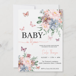 Invitation Papillons Fleur sauvage baby shower fille