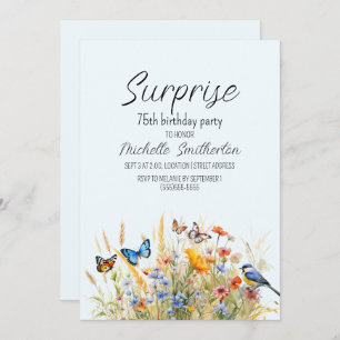 Invitation Papillons fleur sauvage Oiseaux Surprise 75e
