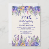 Invitation Papillons Fleuris de Lavande Violette 100e Anniver (Devant)