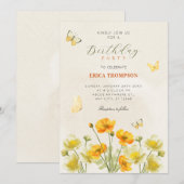 Invitation Papillons fleuris jaunes (Devant / Derrière)