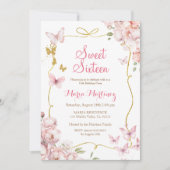 Invitation Papillons Fleurs Avec Parties scintillant Or Douce (Devant)