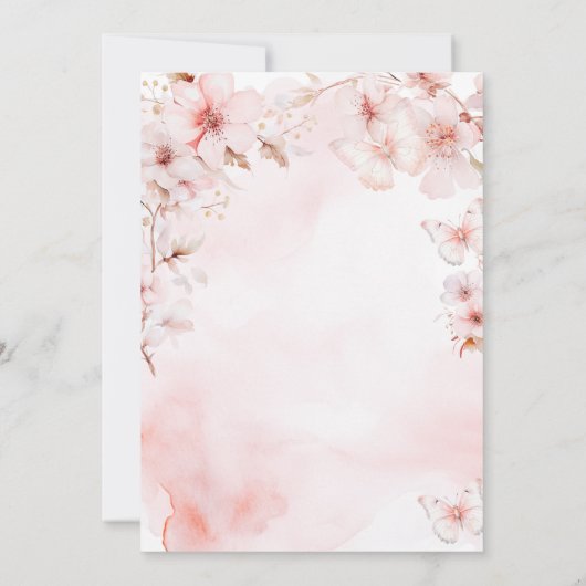 Invitation Papillons Fleurs Avec Parties scintillant Or Douce (Dos)