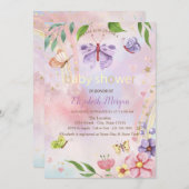Invitation Papillons Fleurs Baby shower arc-en-ciel (Devant / Derrière)