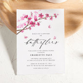 Invitation Papillons Fleurs cerises Fête des mariées rose