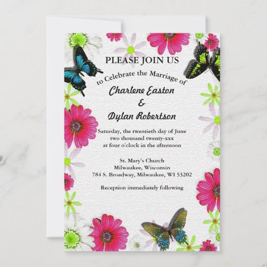 Invitation Papillons & Fleurs en Mosaïque Ajouter une photo e (Devant)