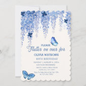 Invitation Papillons floral d'aquarelle bleu d'anniversaire (Devant)