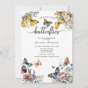 Invitation Papillons Floral   Fête des mariées aquarelle