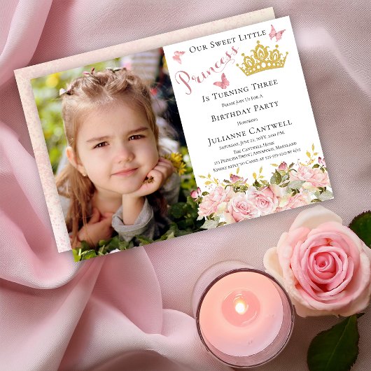 Invitation Papillons Floral Princess Photo 3e anniversaire