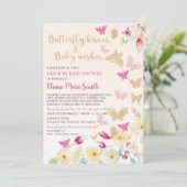 Invitation Papillons Floral Rose Or Conduit Par Baby shower (Debout devant)