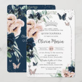 Invitation Papillons florale Blush Quinceañera (Devant / Derrière)