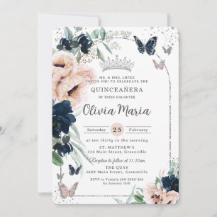 Invitation Papillons florale Blush Quinceañera