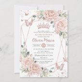 Invitation Papillons florale Blush Rose Gold Quinceañera (Devant)