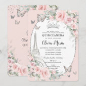 Invitation Papillons florale rose pâle Paris Quinceañera (Devant / Derrière)