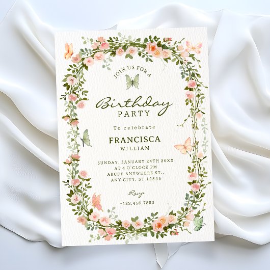 Invitation papillons floraux anniversaire